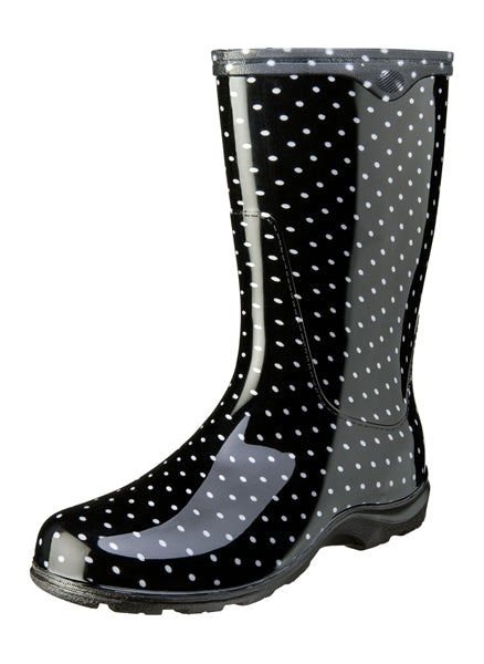 Sloggers Women's Rain & Garden Boots Black/White Polka Dot (Size 8)