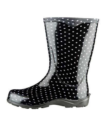 Sloggers Women's Rain & Garden Boots Black/White Polka Dot (Size 8)