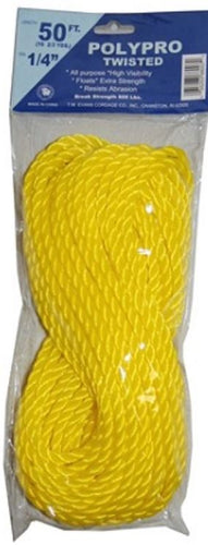 T.w Evans Cordage 1/4 X 50' Twisted Yellow Polypro Bag