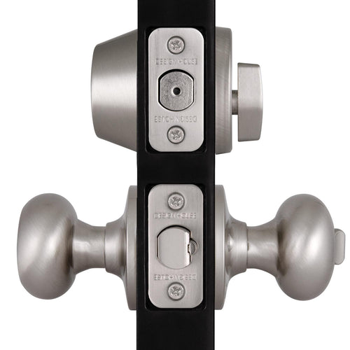 Design House Cambridge 2-Way Latch Deadbolt and Entry Door Knob in Satin Nickel